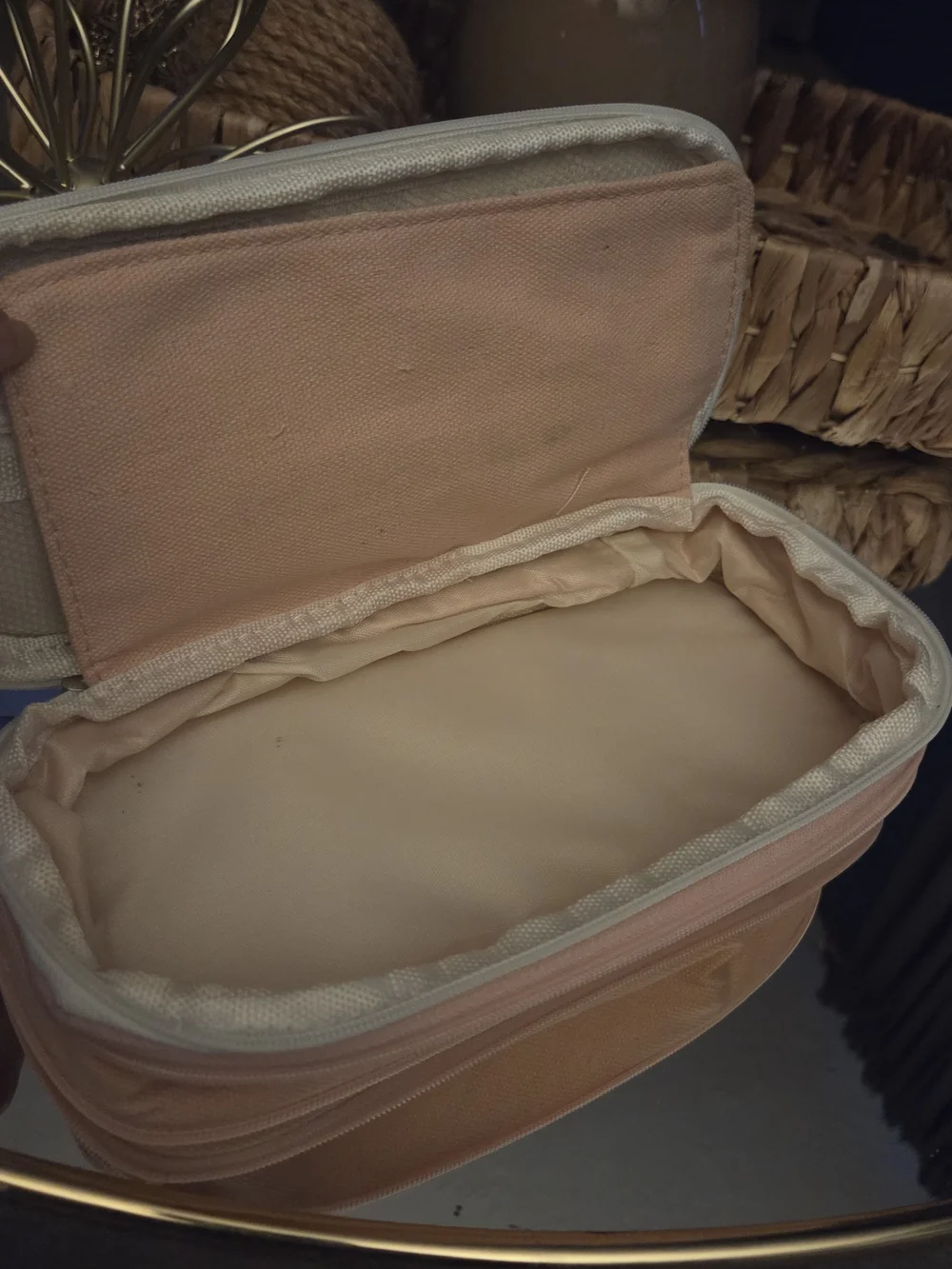 NWT Pink Canvas Cosmetic Organizer Makeup Brush Travel Case | Multi-Compartment
